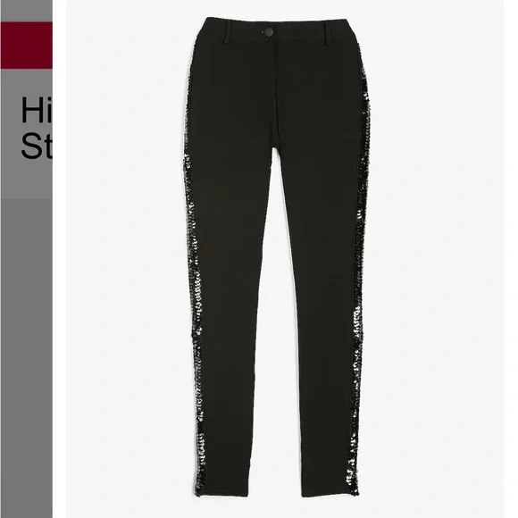 Express High Waisted Black Sequin Side Stripe Legging - Picture 4 of 5